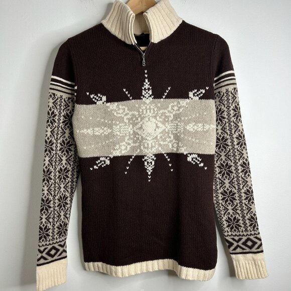 Vintage Bogner Sweater Womens S Brown Quarter Zip Wool Cashmere Fair Isle Ski - Picture 1 of 8